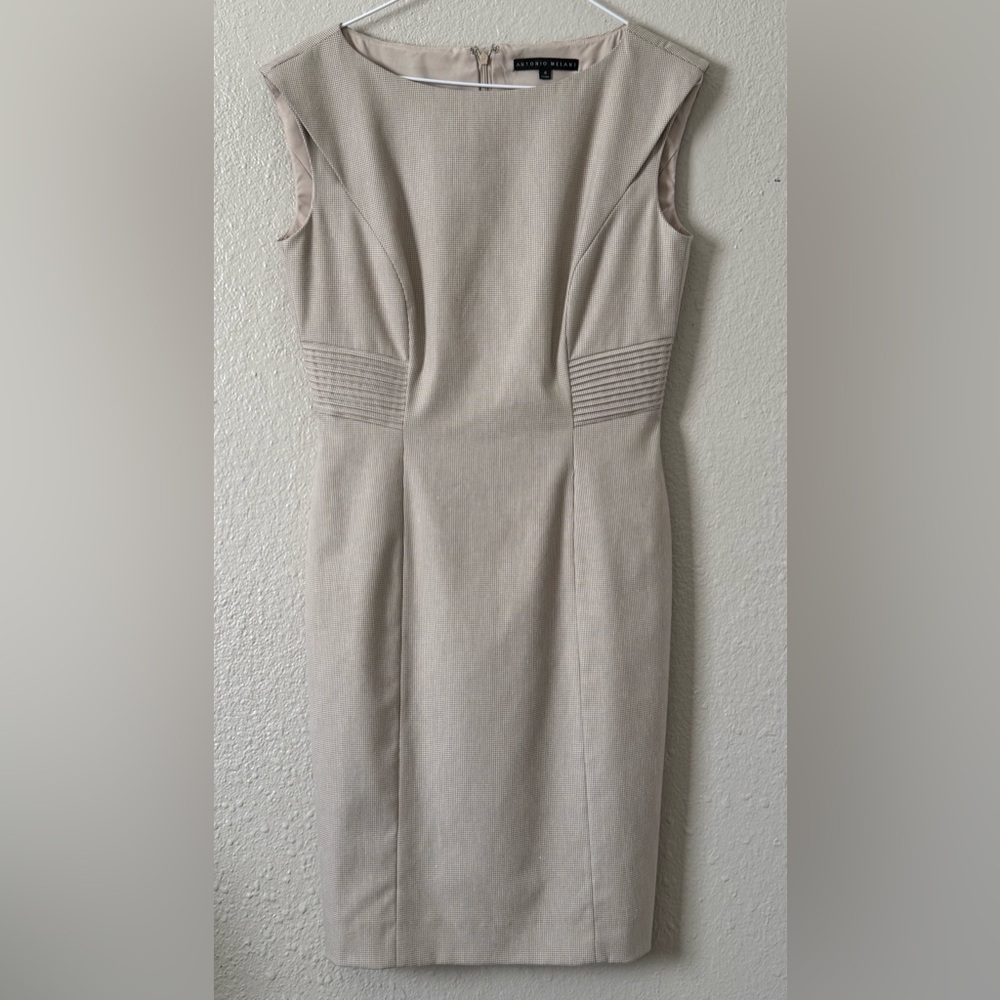 Women’s Sz.4 Tan Sleeveless Linen Blend Dress Business Workwear Office